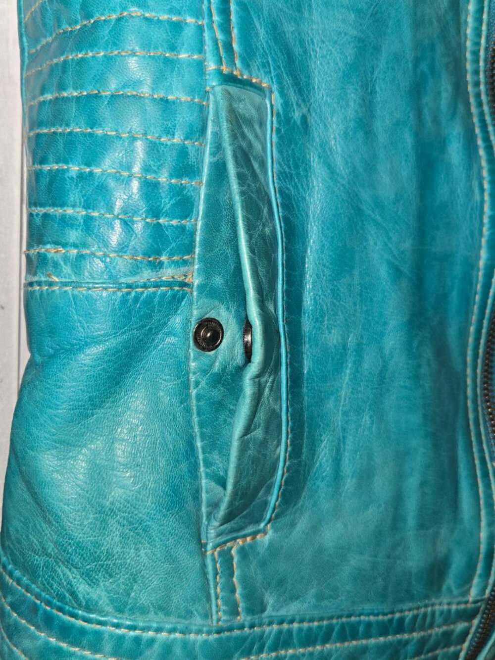 Danier Vintage Turquoise Leather Moto Bomber Jacket Y2K Retro XXS Size 3 - Picture 5 of 10